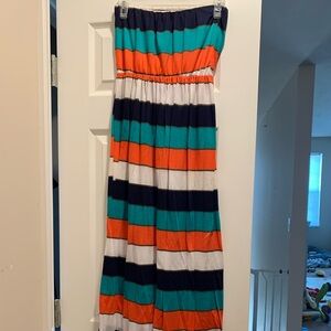 Striped Maxi Dress in Coral, Teal, and Navy